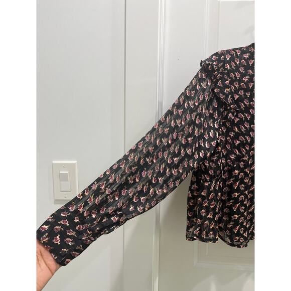 SCOTCH & SODA Floaty Ruffled Black Long Sleeve Floral Top Sz S - Picture 7 of 9